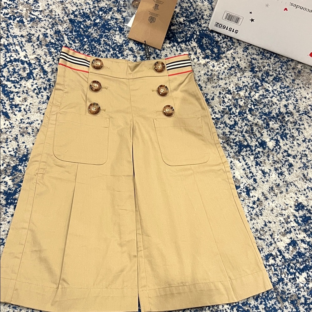 Beige Button-Front Skirt with Striped Waistband